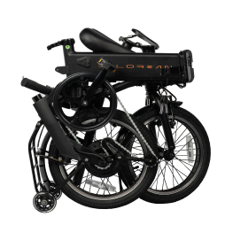 Patented triple folding e-Bike with luggage carrying wheels
