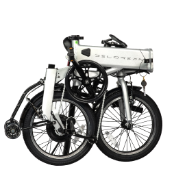 Patented triple folding e-Bike with luggage carrying wheels