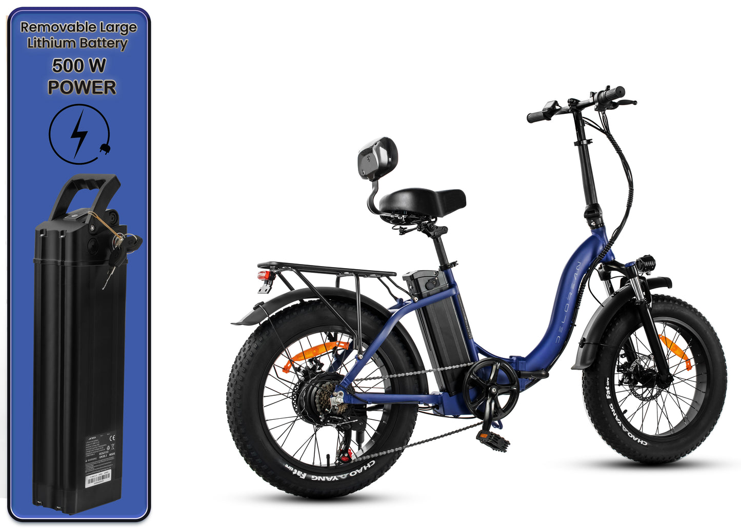 Delorean DM500-Sport Foldable Fat Tire E-Bike (Blue)
